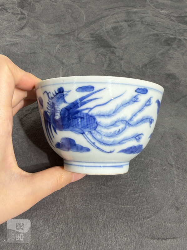 清晚期青花丹凤朝阳纹杯 - 图5